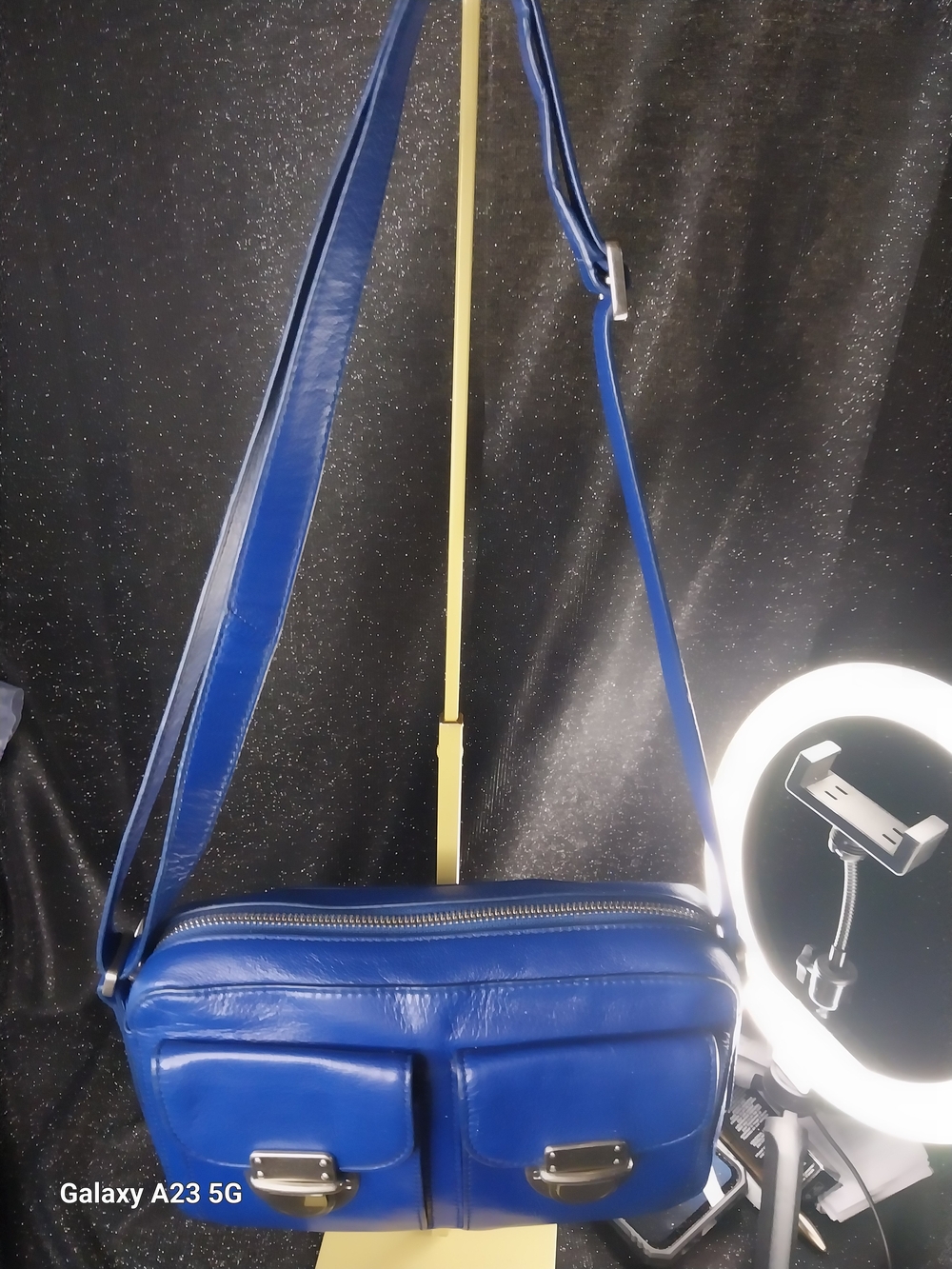 Fossil Riley Sapphire Blue Leather Cargo  Crossbody Bag